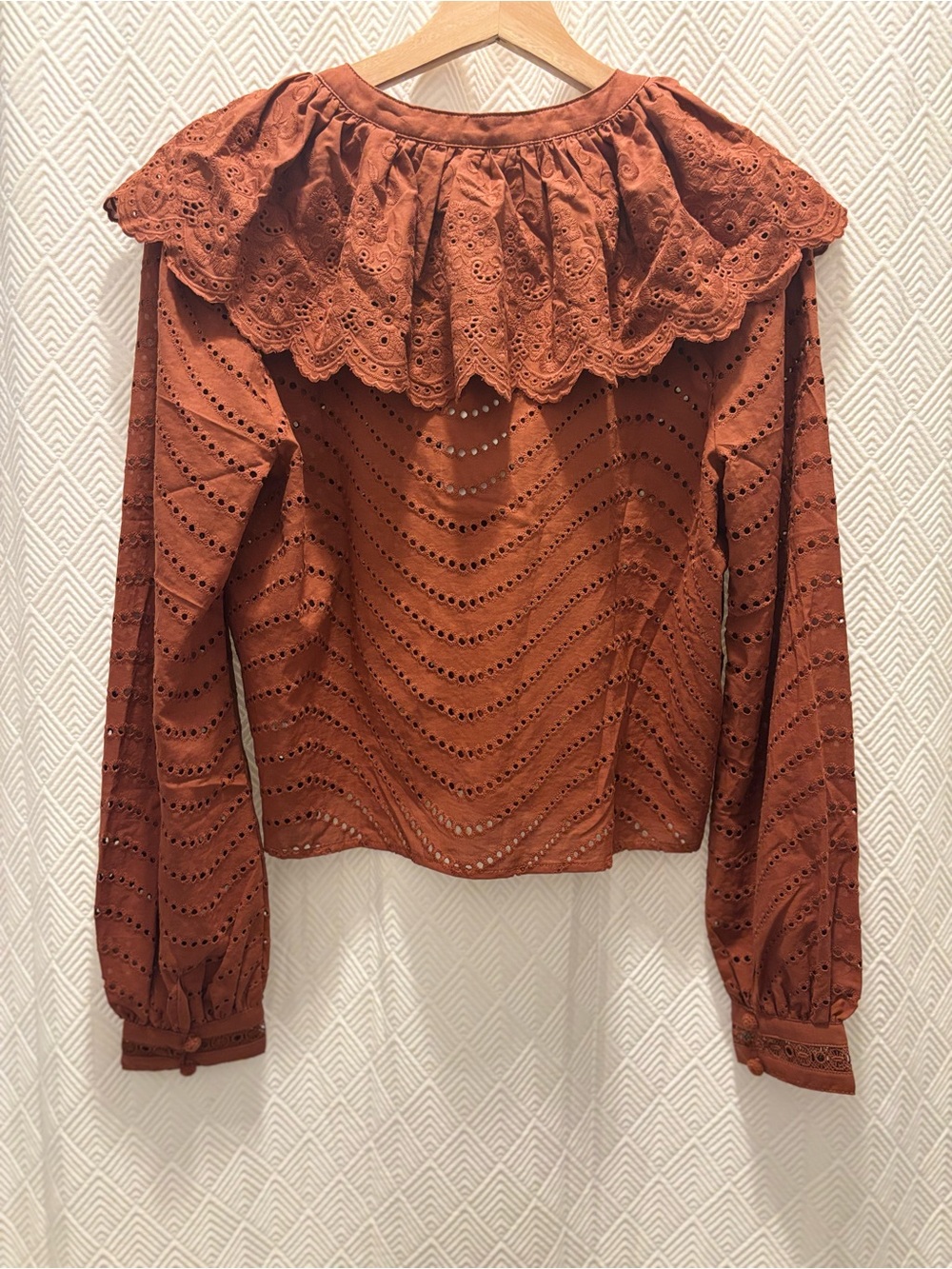 NWT CAROLINE CONSTAS Rust Eyelet Ruffle Collar Blouse - Picture 4 of 7